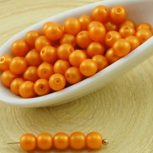 100pcs or briller minimum d'ambre jaune mat perle ronde druk verre tchèque pressé perles de petite e sku-31786