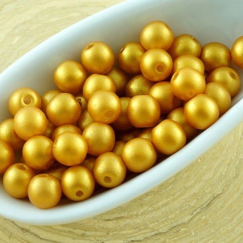 100pcs mat or briller en or jaune ronde druk verre tchèque pressé perles de petite entretoise de 4mm sku-31066