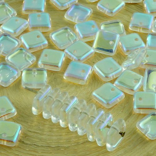 30pcs crystal ab plat carré paillettes squarelet un trou puces perle en verre tchèque 6mm x 6mm sku-31351