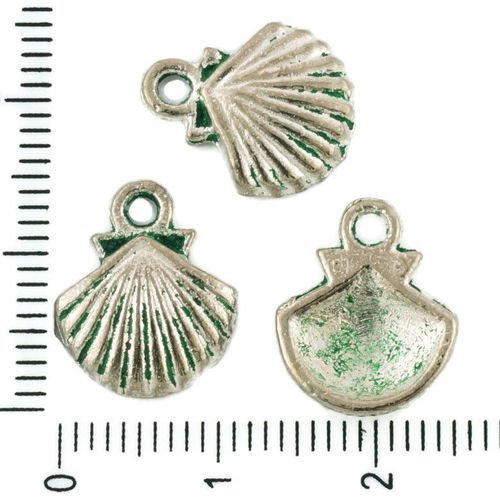 10pcs tchèque vert turquoise patine antique ton argent de coquilles d'animaux marins de coquille de  sku-33981
