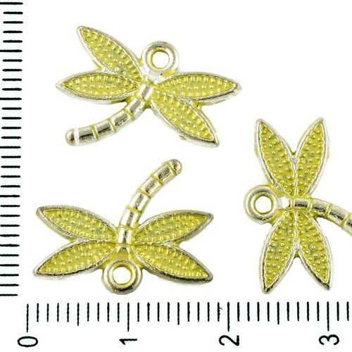 12pcs tchèque jaune patine antique ton argent grande libellule insecte animal charmes à deux faces e sku-34021