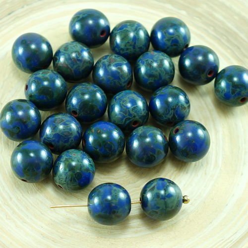 20pcs picasso bleu opaque verre tchèque perles rondes 8mm sku-27069