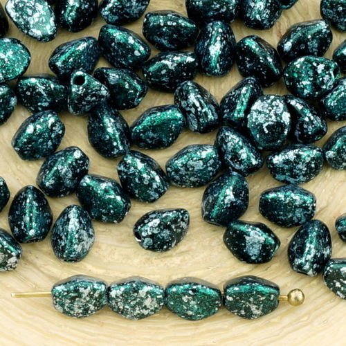 60pcs opaque jet de granit noir tweedy vert patine argentée repéré pincée bicone à facettes entretoi sku-34424