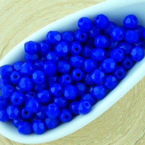 100pcs opaque profond bleu cobalt foncé rond à facettes feu poli petite entretoise de verre tchèque  sku-33002
