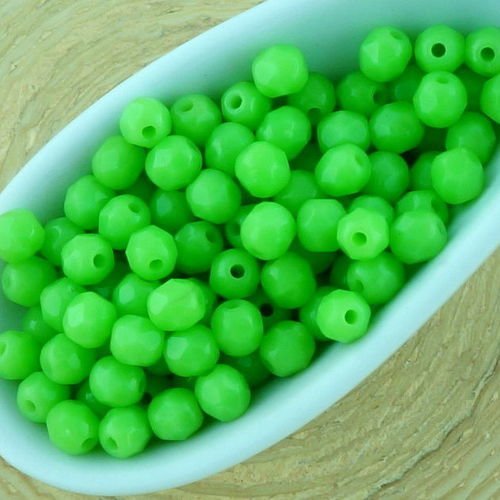 100pcs opaque pois vert rond à facettes feu poli petite entretoise de verre tchèque perles de 3mm sku-33016
