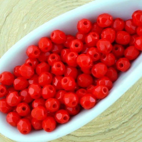 100pcs opaque rouge corail rond à facettes feu poli petite entretoise de verre tchèque perles de 3mm sku-33057