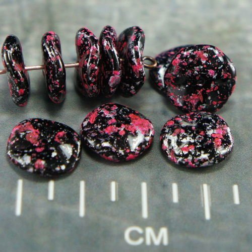Noir argent valentine rose tacheté agité plat rond de disque un trou de verre tchèque perles de rond sku-26430