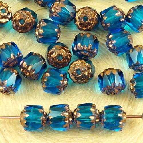 20pcs cristal bleu saphir métallisé bronze or tchèque en verre cathédrale facettes feu poli perles d sku-35711
