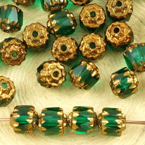 20pcs cristal vert émeraude métallisé bronze or tchèque en verre cathédrale facettes feu poli perles sku-35714