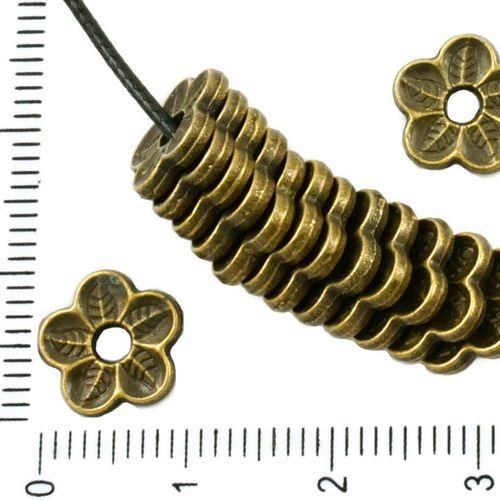 24pcs bronze antique ton gros trou entretoise bouchon plat fleur de la nature perle tchèque métal co sku-37457