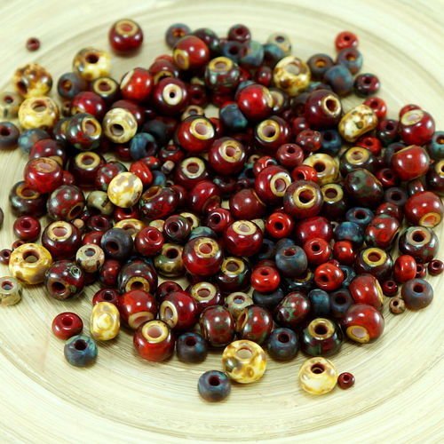 Anissa picasso exclusive mix verre tchèque perles de rocaille rouge rustique multicolore rayé rugueu sku-26719