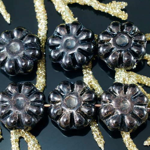 Grand noir bronze lustre verre tchèque plat fleur de perles de 12 mm x 5mm 12pcs sku-21667
