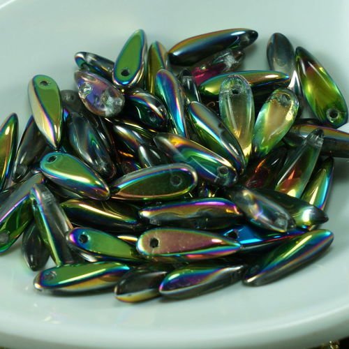 100pcs petit cristal dichroïque vitrail demi-verre tchèque poignard perles feuille plate de 3 mm x 1 sku-25824