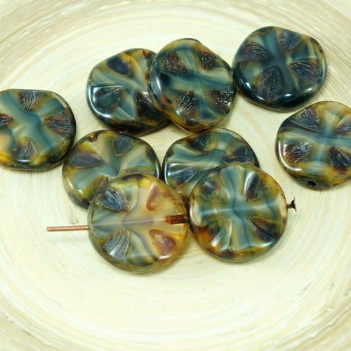 6pcs rustique picasso rayé opale noir gris verre tchèque plat sculpté à la table de coupe de la croi sku-26970