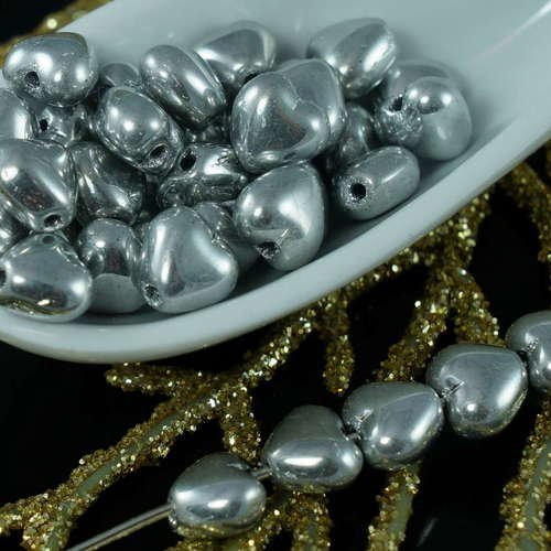 Petite argent métallique opaque verre tchèque cœur des perles de mariage de saint-valentin 6mm 40pcs sku-18374