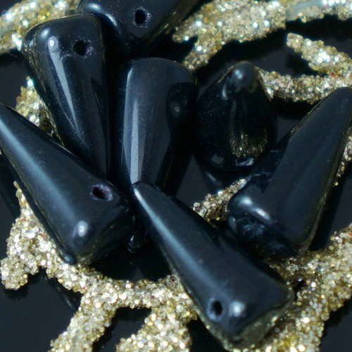 D'un noir de jais verre tchèque spike perles cône baisse épine 14mm x 6mm 14pcs sku-18922