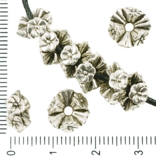 10pcs argent antique ton gros trou entretoise grappe de fleurs guirlande nature perle tchèque métal  sku-37357