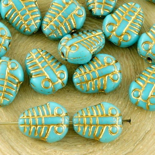 6pcs opaque bleu turquoise mat or patine de lavage à plat trilobite marin fossile nouvelle forme d'h sku-34978