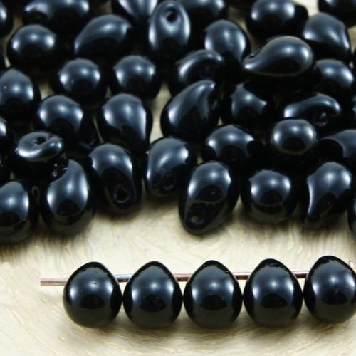40pcs opaque noir de jais larme tchèque perles de verre de 5mm x 7mm sku-32764