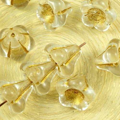 8pcs crystal clear or patine laver de grandes verre tchèque bell fleur perles casquettes 11mm x 13mm sku-35831