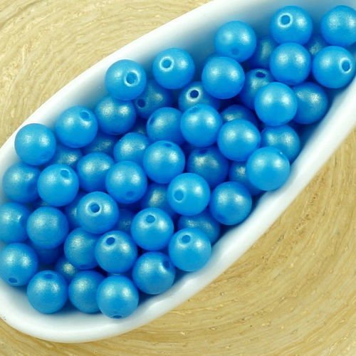 100pcs or briller aigue-marine bleu mat perle ronde druk entretoise de semences de verre tchèque per sku-35434