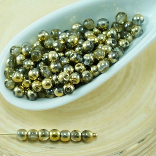 100pcs cristal d'or demi-rond verre tchèque perles de petite entretoise de mariage 3mm sku-27272