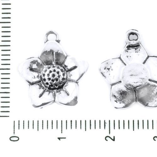 8pcs antique ton argent grande fleur charmes floral pendentifs tchèque métal conclusions de 15mm x 1 sku-37240