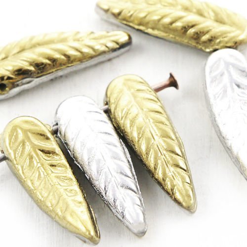 14pcs métallisé pailleté d'or en californie en argent sculpté de feuilles de la fleur plume d'aile d sku-38589