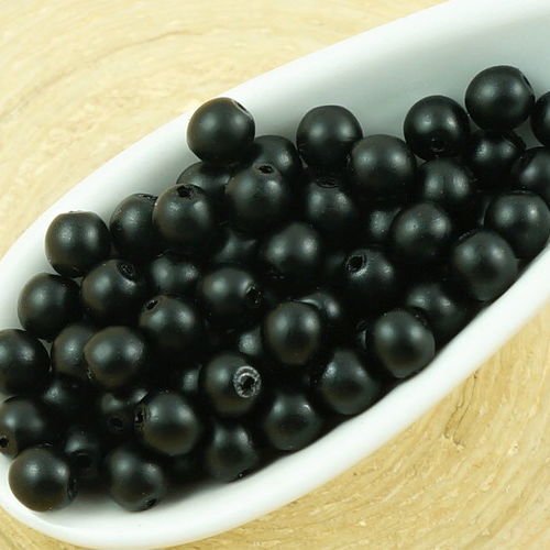 100pcs noir mat perle ronde druk entretoise de semences de verre tchèque perles de 4mm sku-35626
