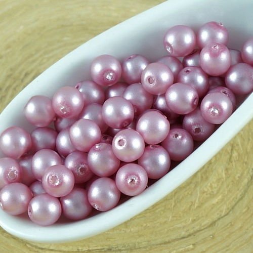 100pcs lumière valentine rose mat imitation de perle ronde druk entretoise de semences de verre tchè sku-35650