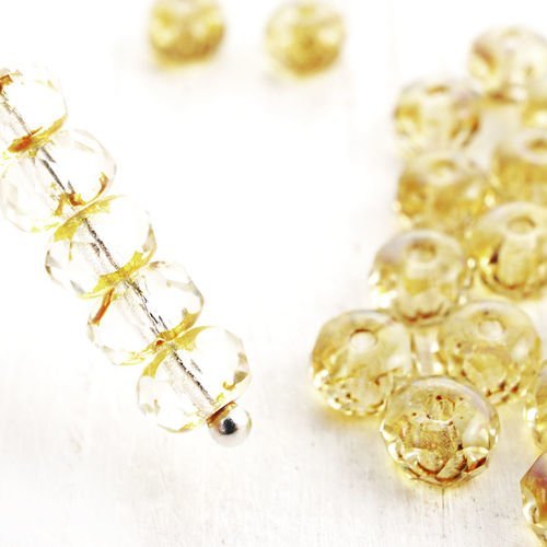 30pcs picasso cristal jaune rondelle facettes feu poli verre tchèque perles 5mm x 3mm sku-38726
