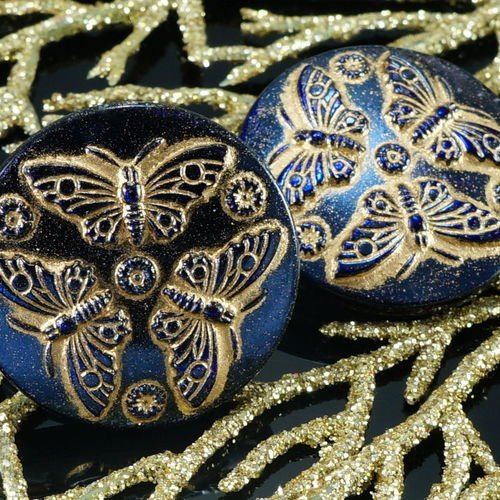 1pc à la main le verre tchèque bouton grand mat d'or papillon brillant violet foncé bleu taille 12 2 sku-26014