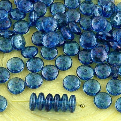 60pcs cristal bleu saphir picasso en terre cuite disque plat rond de rondelle d'écartement en solo u sku-32181