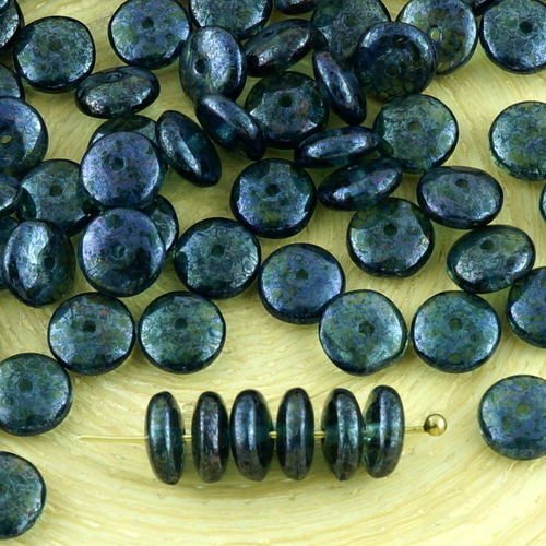 60pcs cristal de diamant noir bleu picasso en terre cuite disque plat rond de rondelle d'écartement  sku-32184