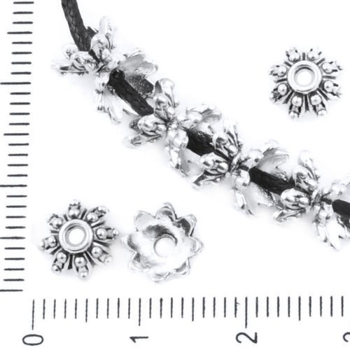 40pcs antique ton argent perle de la pac fleur floral gland bali tchèque métal conclusions 8mm x 3mm sku-37326