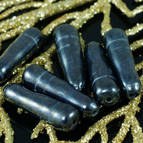 Brillant opaque hématite noir verre tchèque tube tuyau en corne perles d'halloween 23mm x 6 mm 10pcs sku-18271