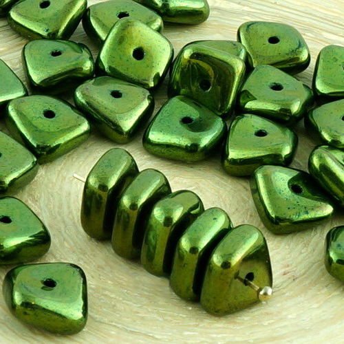 20pcs vert métallique lustre plat agité carré puce rondelle de verre tchèque perles de 10mm x 4mm sku-35324