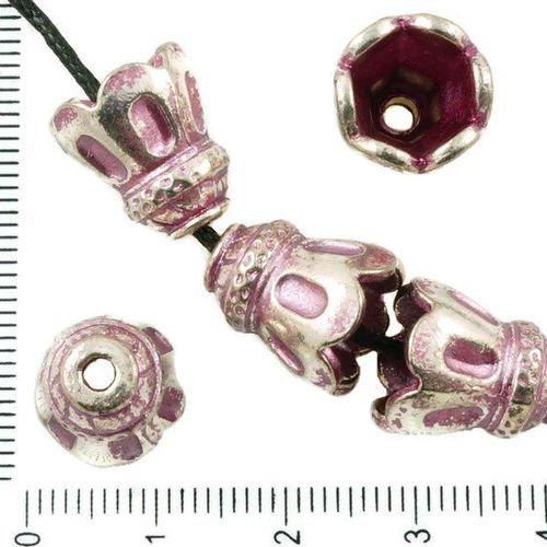 2pcs antique ton argent valentine rose patine laver grosse perle pompon capuchon rayé bali tchèque m sku-36472