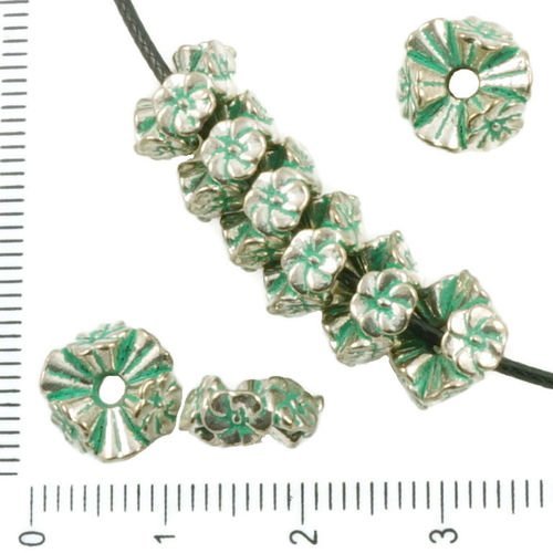 10pcs antique ton argent turquoise patine verte laver de grandes trou entretoise grappe de fleurs gu sku-36207