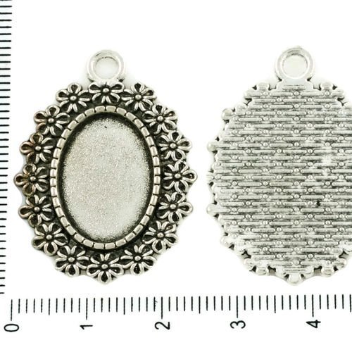 2pcs antique ton argent de forme ovale pendentif cabochon de lunette de paramètres vide tiroir en mé sku-37267