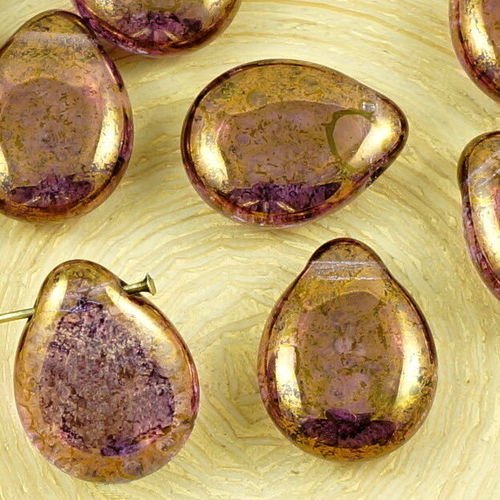 6pcs cristal violet bronze lustre verre tchèque plat en forme de larme perles de pétale de fleur 12m sku-35825