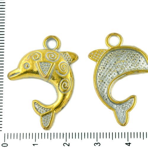 4pcs tchèque matte silver patine antique de l'or de tonalité grand trou dauphin poisson marin de la  sku-34043