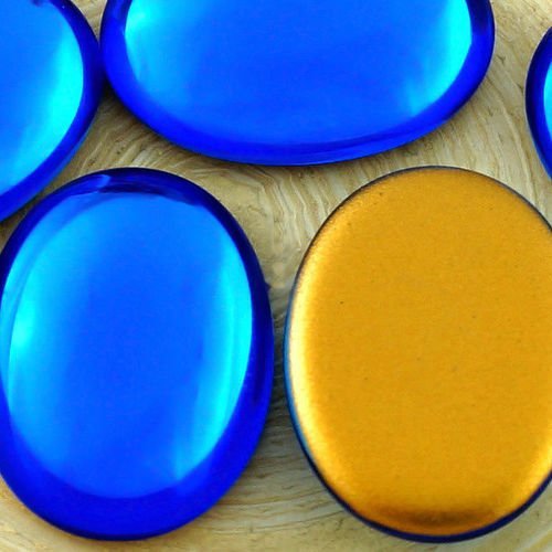 2pcs cristal aigue-marine bleu or ovale en verre tchèque cabochon 25mm x 18mm sku-30614