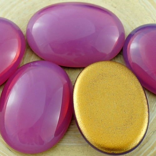2pcs opal violet valentine rose de la mer de lune ovale bombé verre tchèque cabochon 25mm x 18mm sku-30622