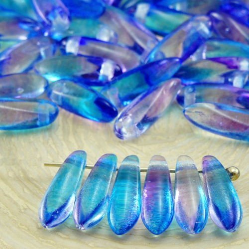 50pcs cristal bleu violet arc-en-ciel clair petit poignard à plat de feuilles de verre tchèque perle sku-32780