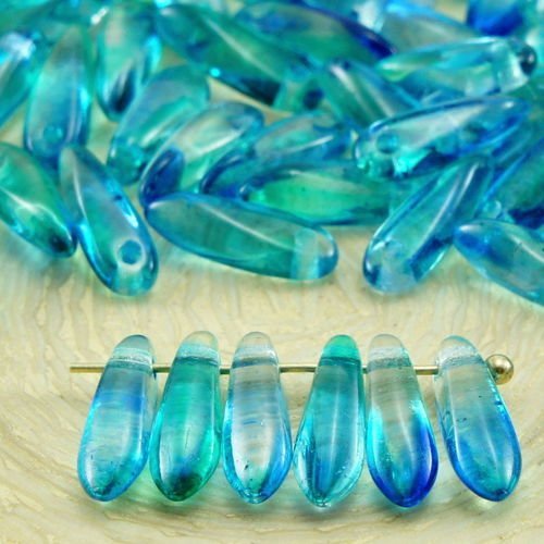 50pcs crystal bleu turquoise arc-en-ciel petit poignard à plat de feuilles de verre tchèque perles 1 sku-32781
