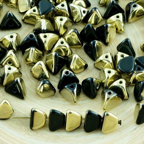 50pcs opaque jet black metallic gold demi-verre tchèque grand demi-pincée triangle entretoise de per sku-31281