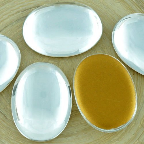 2pcs argent cristal miroir ovale en or en forme de dôme à dos plat verre tchèque en de cabochon 25mm sku-34491