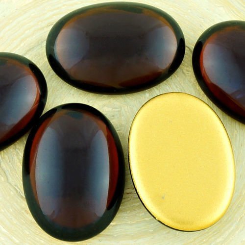 2pcs crystal dark topaze en or jaune de forme ovale bombé dos plat verre tchèque en de cabochon 25mm sku-34492