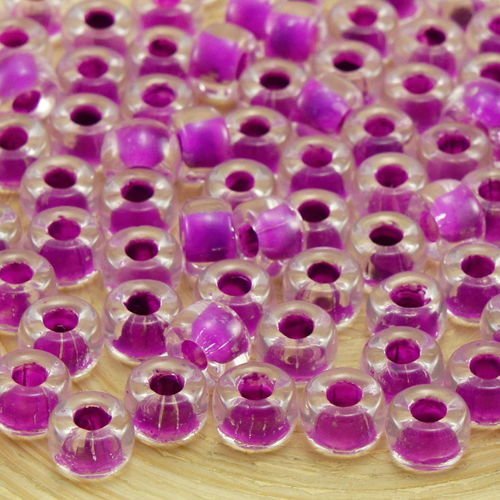 40pcs cristal pourpre violet doublé de poney grand trou crow anneau de rouleau de verre tchèque perl sku-33854